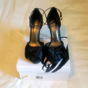 Black Satin Peep Toe Heels